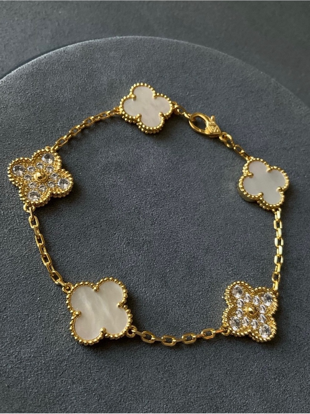 Beautiful Gold Clover with diamond Bracelet - White Mother-of-Pearl